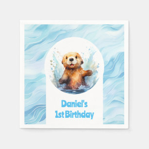 Cute Baby Sea Otter in Water Splashes Personalised Napkin