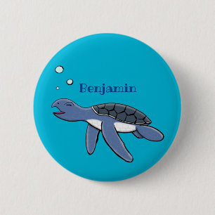 Cute baby sea turtle cartoon illustration 6 cm round badge