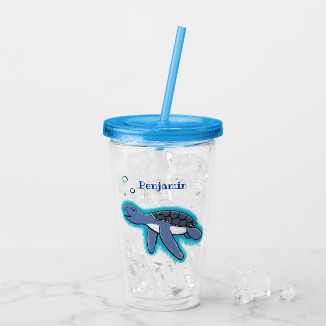 Cute baby sea turtle cartoon illustration acrylic tumbler (Back Ice)