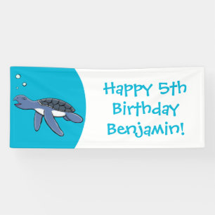 Cute baby sea turtle cartoon illustration banner