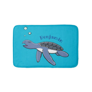 Cute baby sea turtle cartoon illustration bath mat