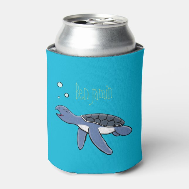 Cute baby sea turtle cartoon illustration can cooler (Can Front)