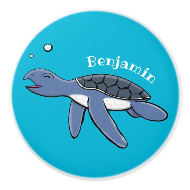 Cute baby sea turtle cartoon illustration ceramic knob (Front)