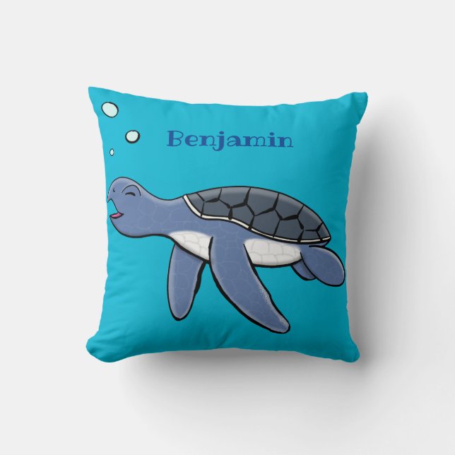 Cute baby sea turtle cartoon illustration cushion (Front)