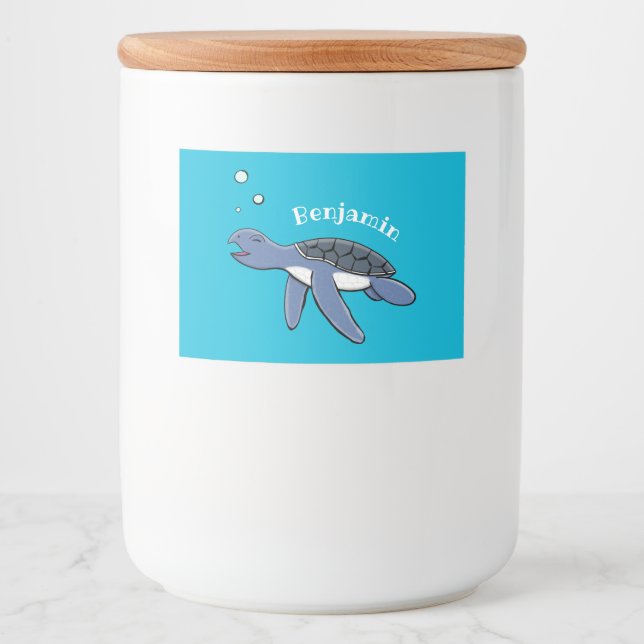 Cute baby sea turtle cartoon illustration food label (Front)