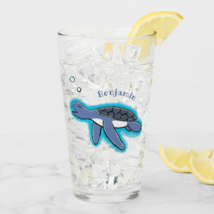 Cute baby sea turtle cartoon illustration glass