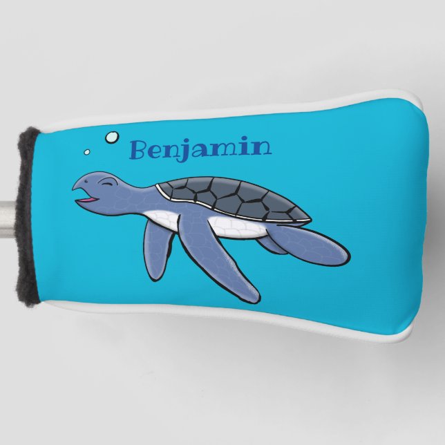 Cute baby sea turtle cartoon illustration golf head cover (Front)