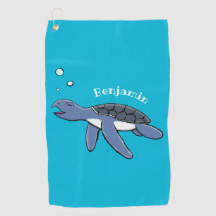 Cute baby sea turtle cartoon illustration  golf towel