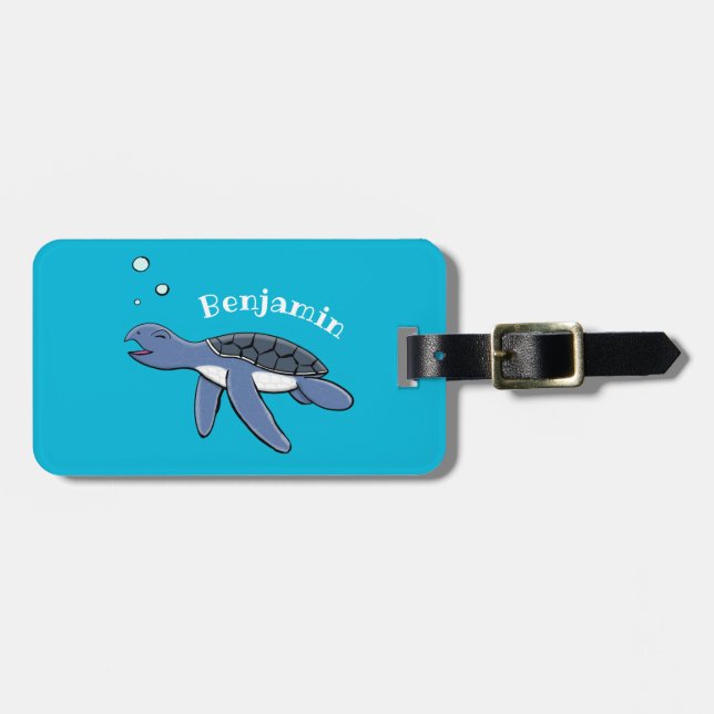 Cute baby sea turtle cartoon illustration luggage tag (Front Horizontal)