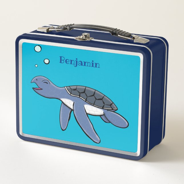 Cute baby sea turtle cartoon illustration metal lunch box (Front)