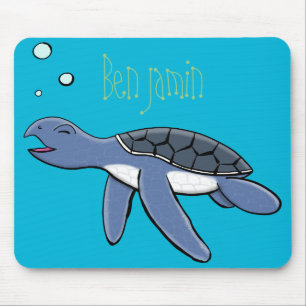 Cute baby sea turtle cartoon illustration mouse mat