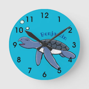 Cute baby sea turtle cartoon illustration round clock