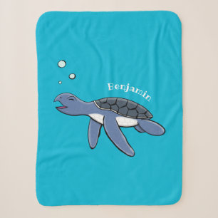 Cute baby sea turtle cartoon illustration sherpa blanket