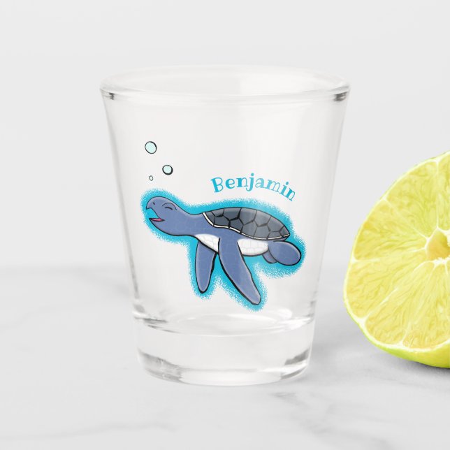 Cute baby sea turtle cartoon illustration shot glass (Front)