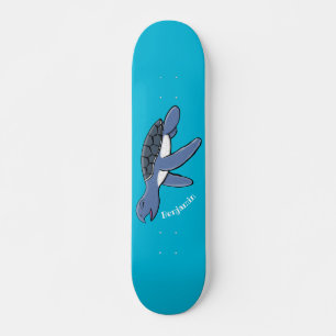 Cute baby sea turtle cartoon illustration skateboard