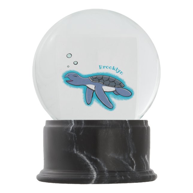 Cute baby sea turtle cartoon illustration snow globe (Front)