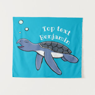 Cute baby sea turtle cartoon illustration tapestry