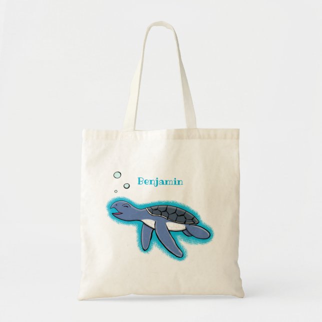 Cute baby sea turtle cartoon illustration tote bag (Front)
