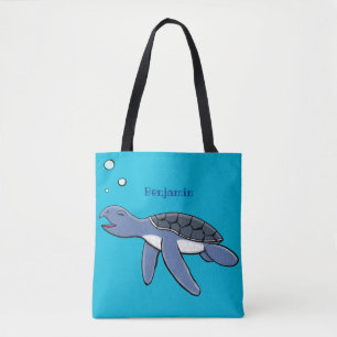 Cute baby sea turtle cartoon illustration tote bag