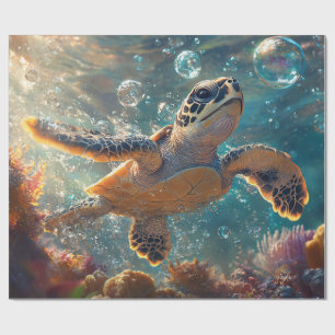 Cute Baby Sea Turtle with Bubbles Decoupage Wrapping Paper