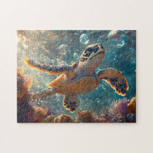 Cute Baby Sea Turtle with Bubbles Jigsaw Puzzle