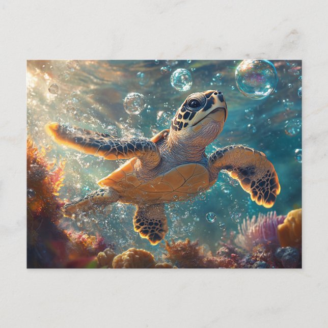 Cute Baby Sea Turtle with Bubbles Postcard (Front)