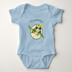Cute Baby Sea Turtles with Tropical Flowers Bodysuit