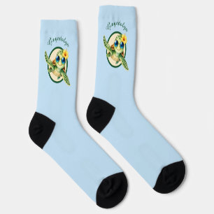 Cute Baby Sea Turtles with Tropical Flowers Socks