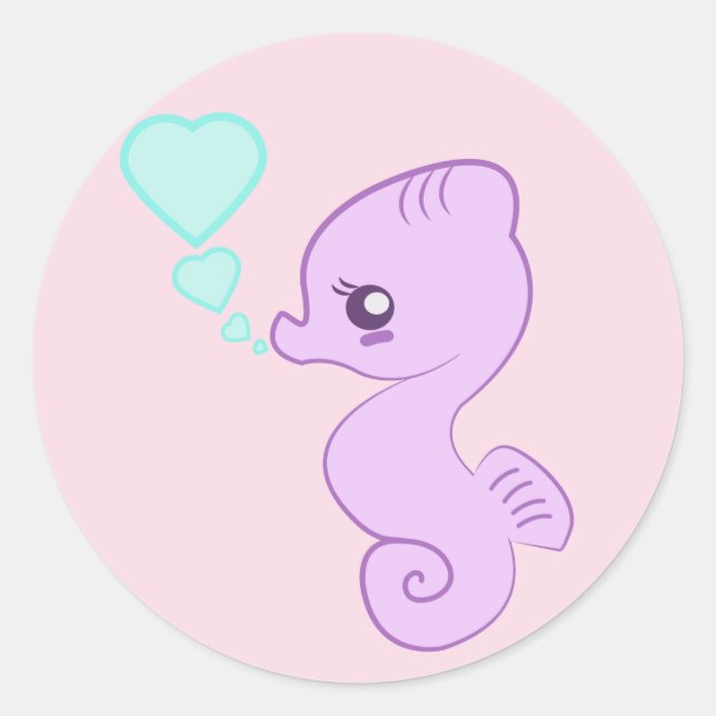 Cute Baby Seahorse Classic Round Sticker (Front)