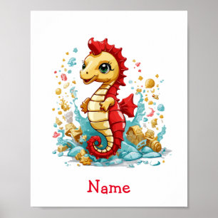 Cute Baby Seahorse Custom Name Poster