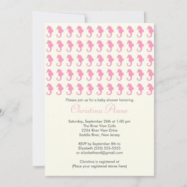 Cute Baby Seahorse Girl Baby Shower Invitations (Front)