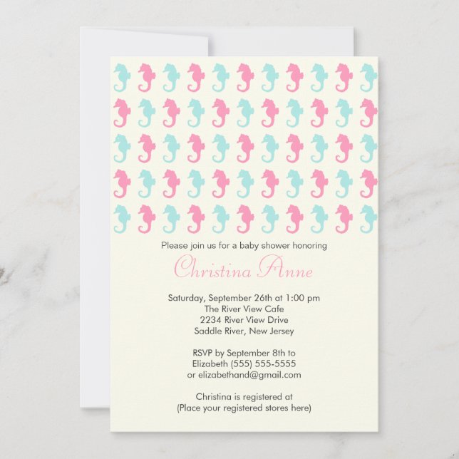 Cute Baby Seahorse Girl Boy Baby Shower Invitation (Front)