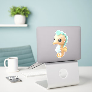 Cute baby seahorse in Teal and White
