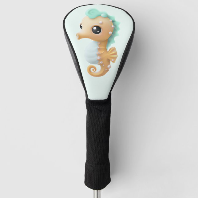 Cute baby seahorse in Teal and White    Golf Head Cover (Front)