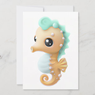 Cute baby seahorse in Teal and White Holiday Card