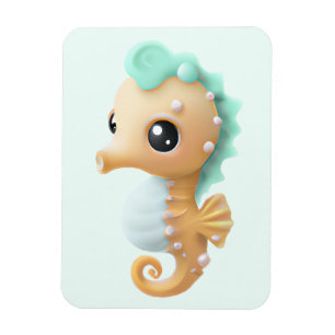 Cute baby seahorse in Teal and White    Magnet