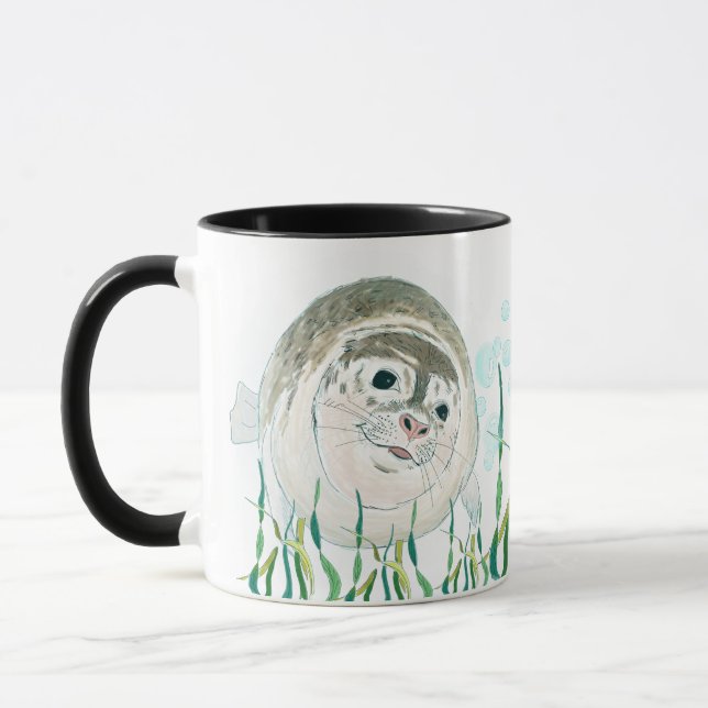 Cute baby seal colour illustration Good Morning Mug (Left)