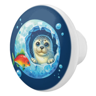 Cute baby seal Nursery unisex Ceramic Knob