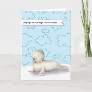 Cute Baby Seal Personalised Happy Birthday Card