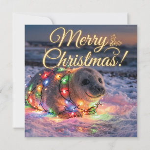 Cute Baby Seal Wrapped in Christmas Lights Holiday Card