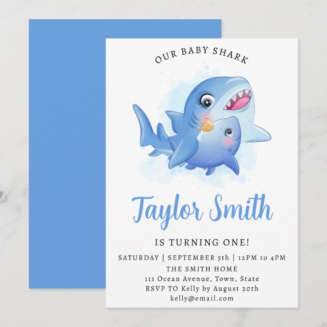 Cute Baby Shark Birthday Party Invitation (Front/Back)