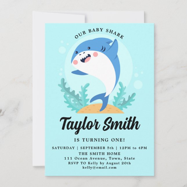 Cute Baby Shark Birthday Party Invitation (Front)
