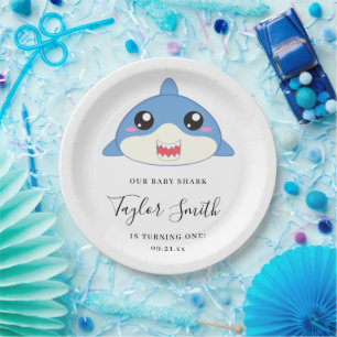 Cute Baby Shark Birthday Party Invitation Paper Plate