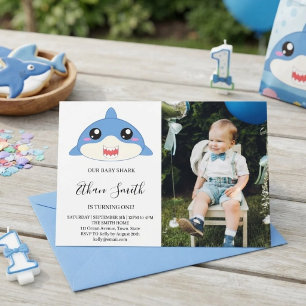 Cute Baby Shark Birthday Photo Invitation