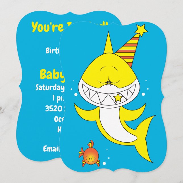 Cute Baby Shark Cartoon Invitation (Front/Back)