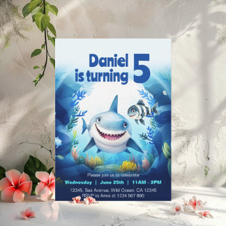 Cute Baby Shark Fish Under the Sea Birthday Boy Invitation