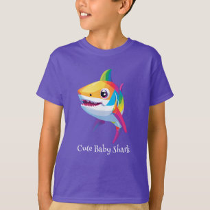 Cute baby shark rainbow colourful birthday kids T-Shirt