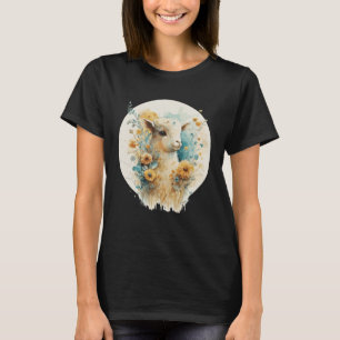 Cute Baby Sheep Lamb Sunflower Floral Farm Animal T-Shirt