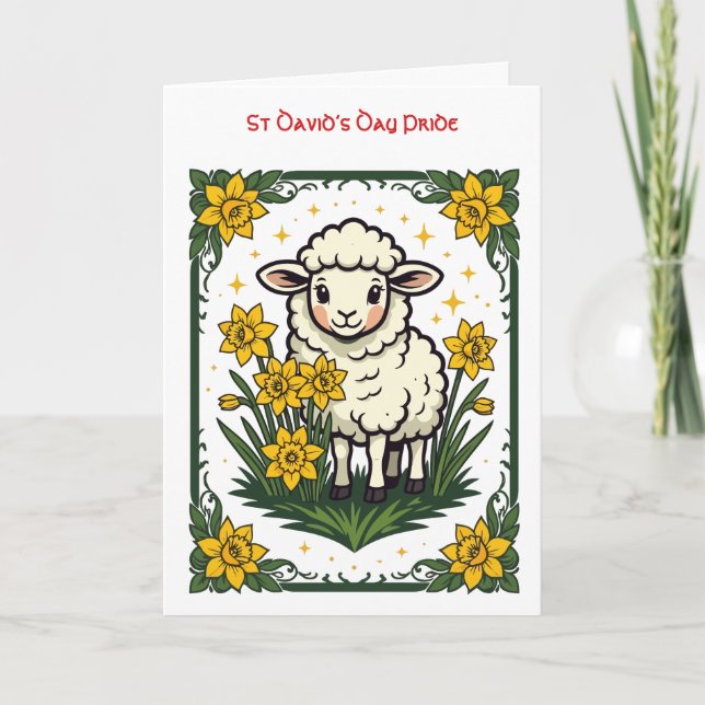 Cute Baby Sheep Surrounded By Yellow Daffodils Card (Front)