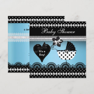 Cute Baby Shower Baby Boy Blue Black Spot 2 Invitation